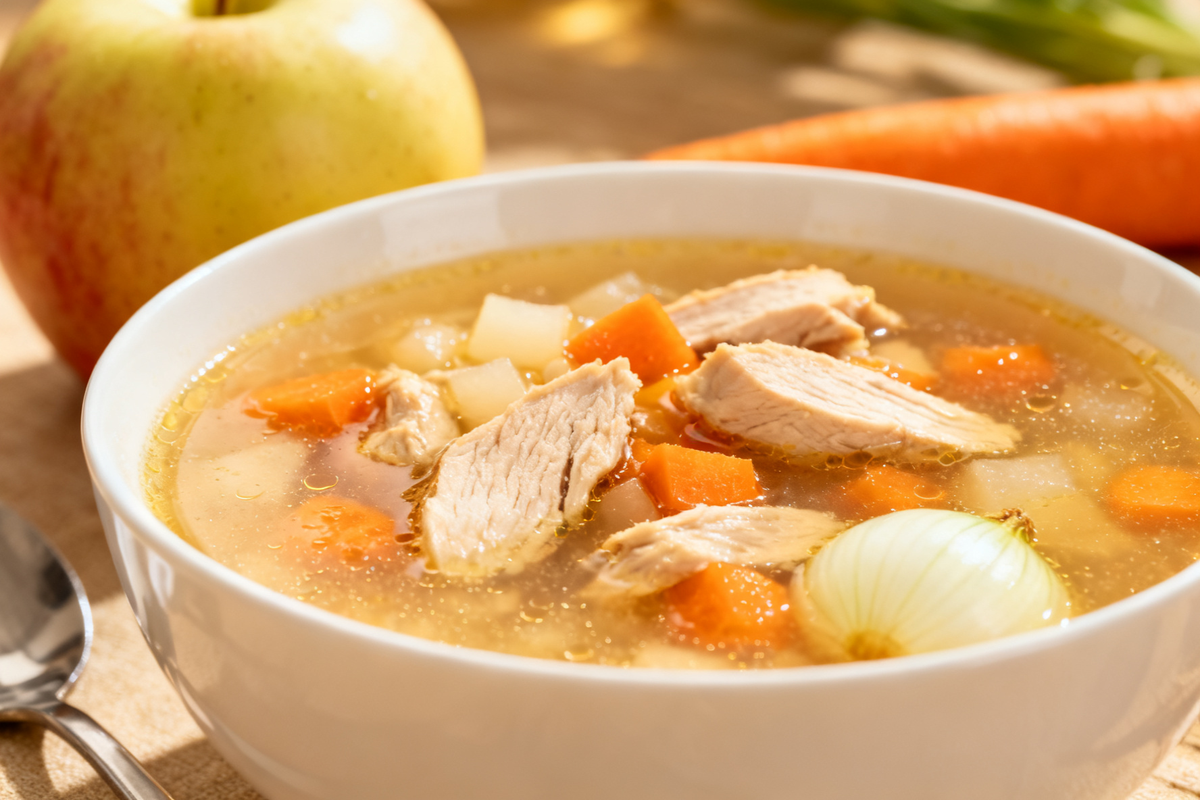 Apple and Vegetable Soup with Chicken Breast