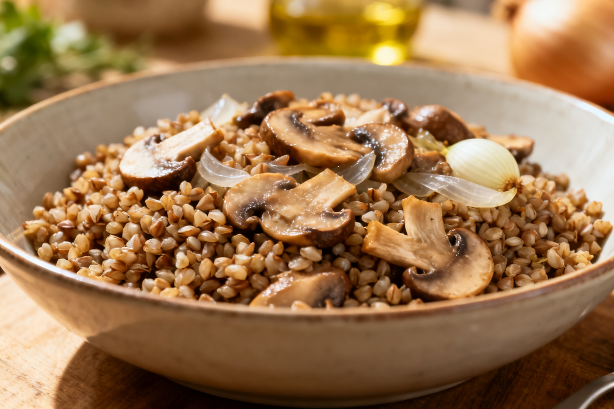 Stewed Buckwheat with Mushrooms