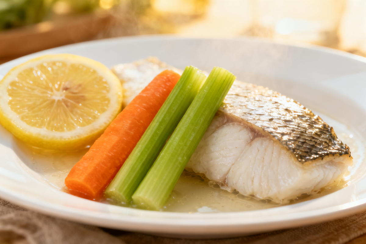 Steamed Fish with Celery and Carrots