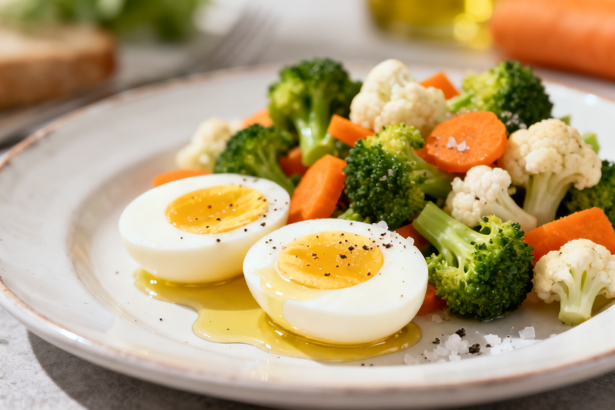 Boiled Eggs with Steamed Vegetables