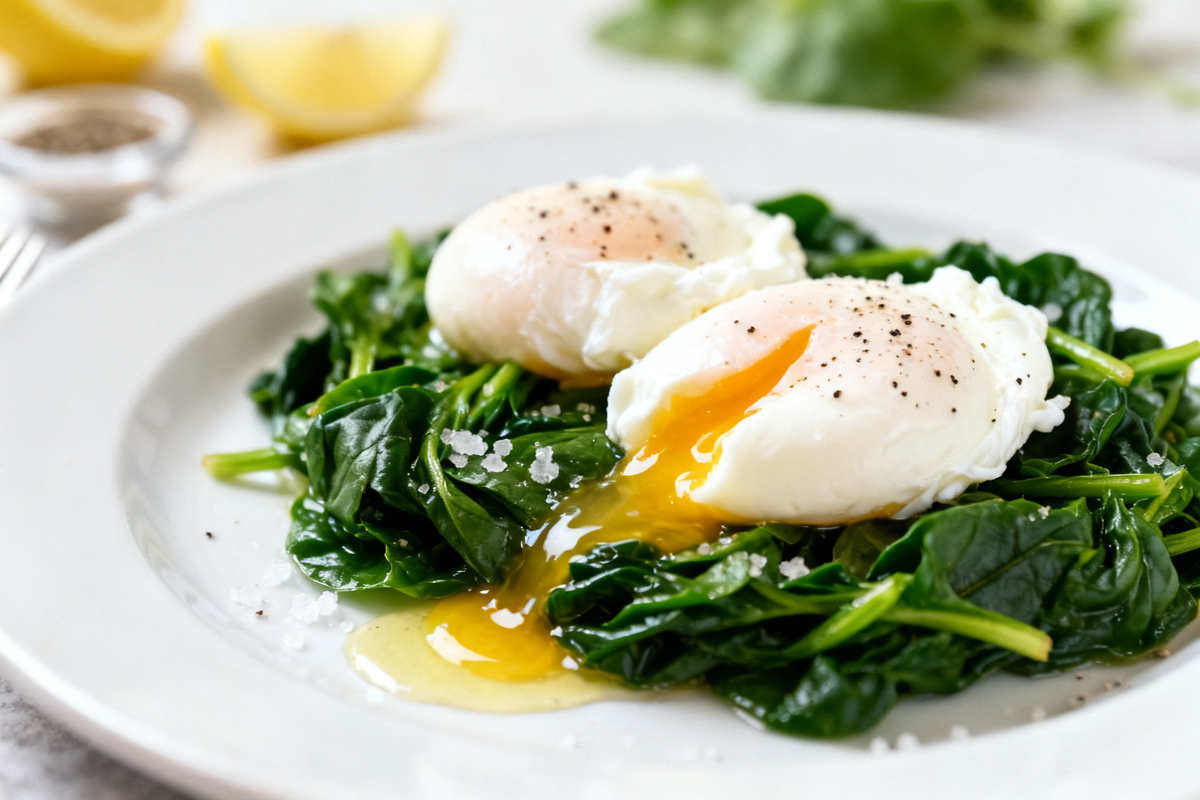 Poached Eggs on Steamed Greens