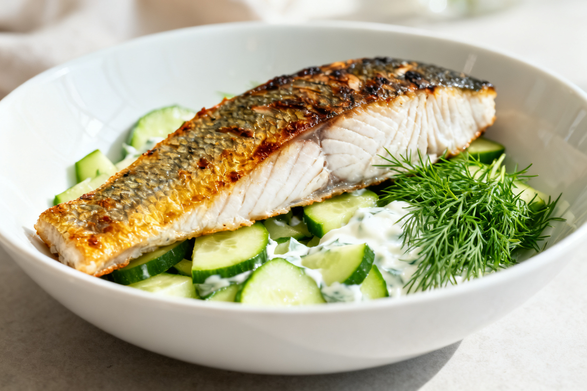 Grilled Trout with Cucumber Salad