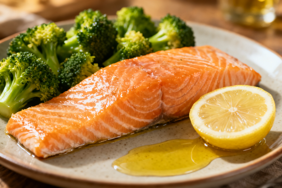 Steamed Salmon with Broccoli