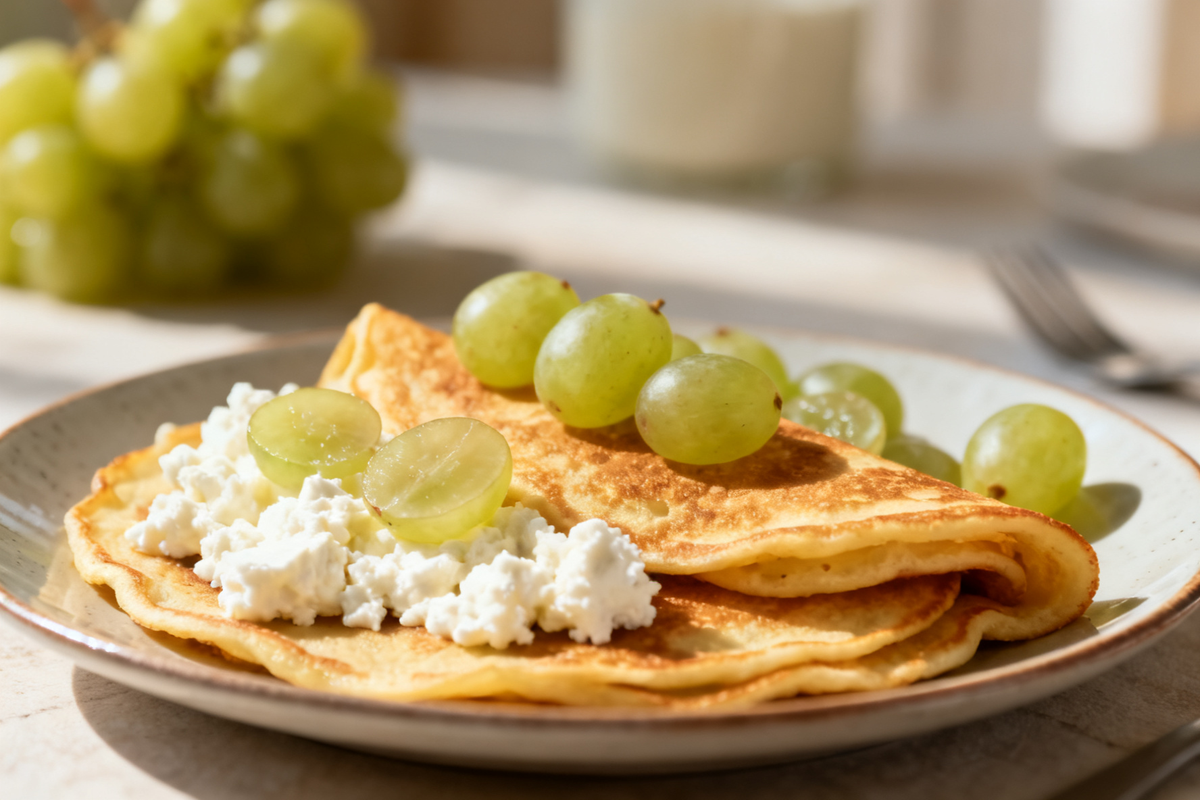 Grape Pancakes with Cottage Cheese