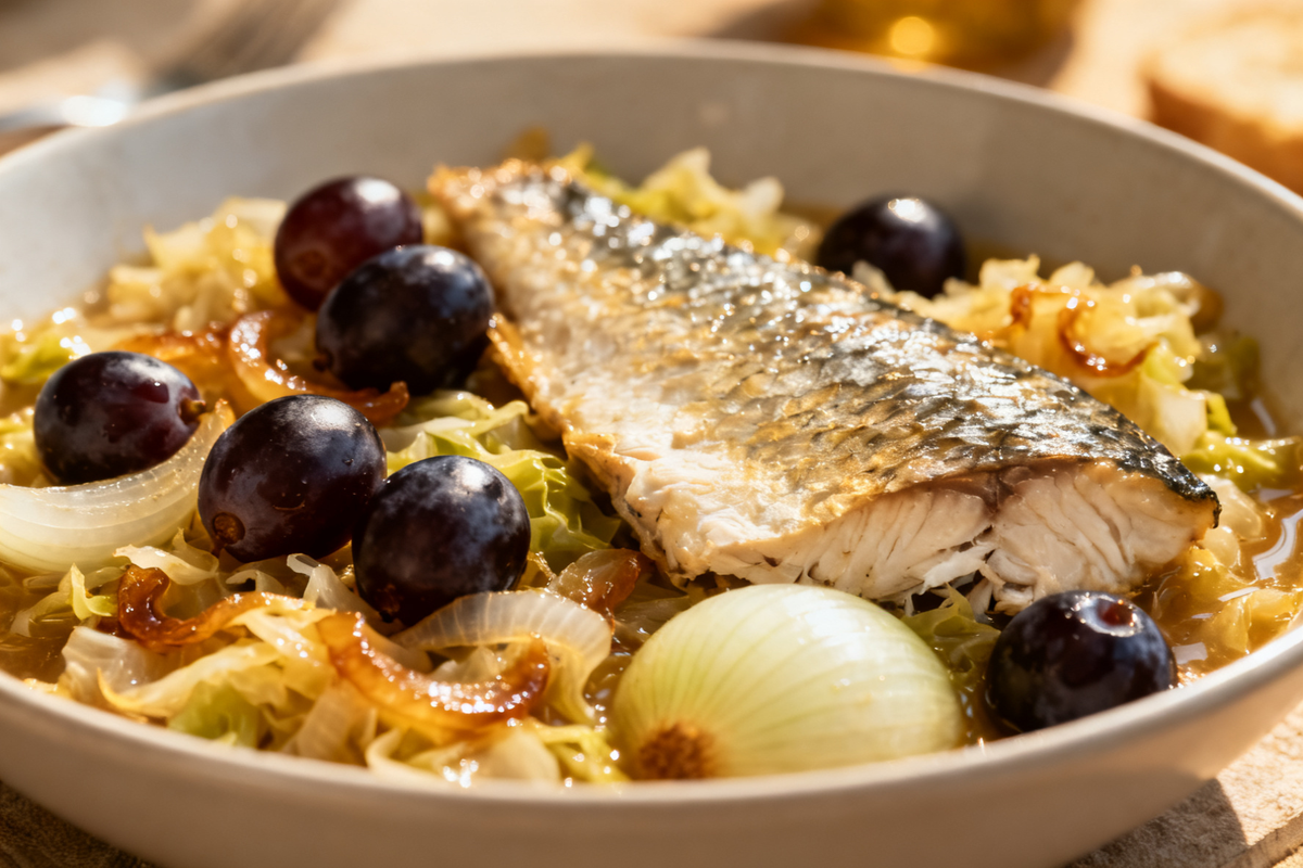 Stewed Cabbage with Fish and Grapes