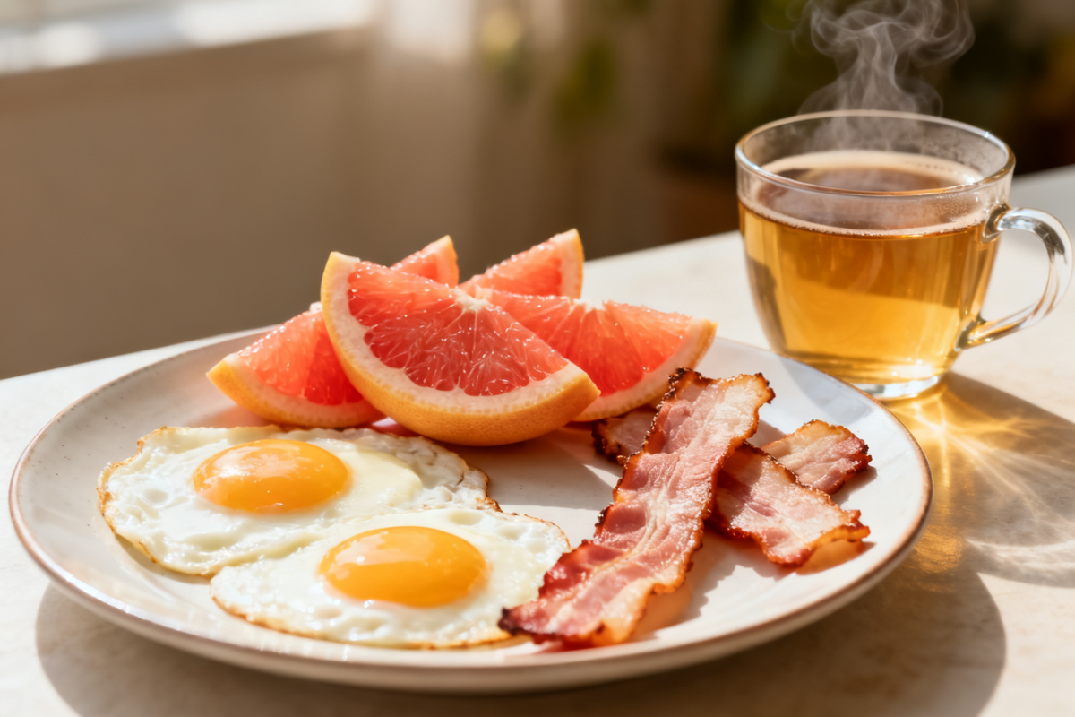 Grapefruit Breakfast with Eggs and Bacon