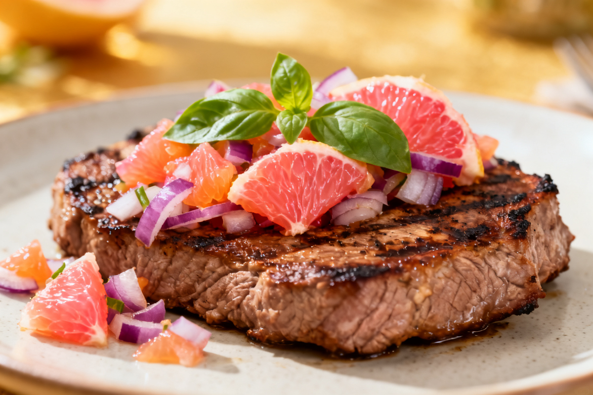 Grilled Meat with Grapefruit Salsa