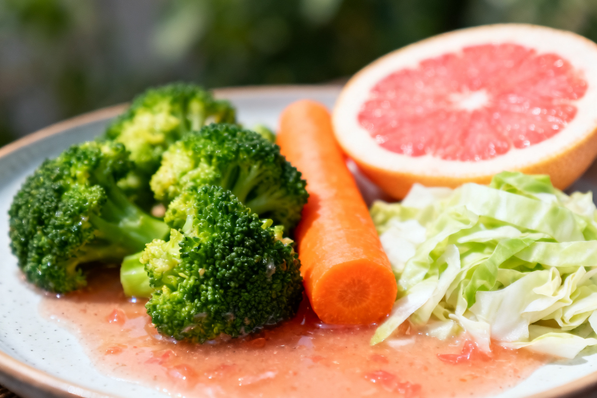 Steamed Vegetables with Grapefruit Dressing