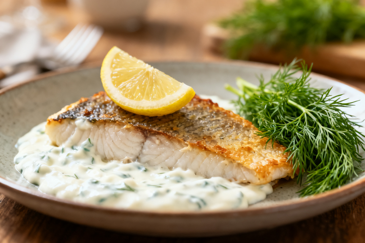 Baked Fish with Yogurt Sauce