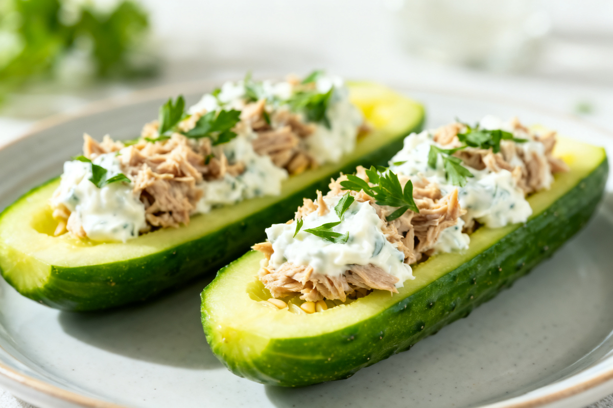 Stuffed Cucumber Boats with Tuna