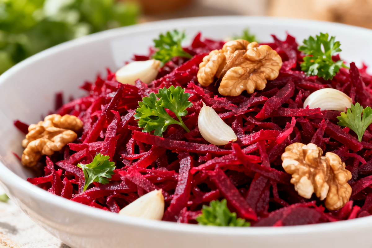Grated Beetroot Salad with Walnuts