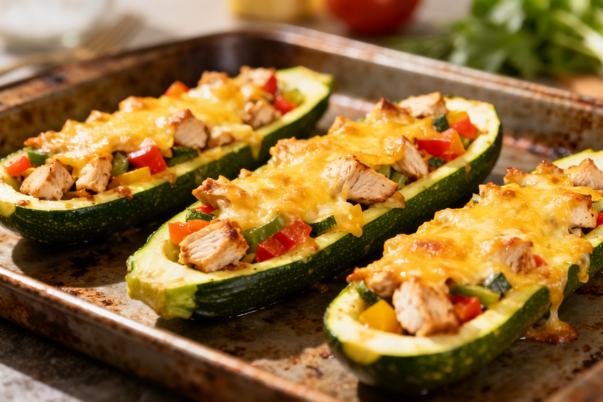 Stuffed Zucchini Boats with Chicken